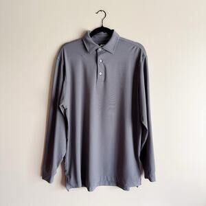 FootJoy Black + Grey Striped Long Sleeve Collared Polo Medium Golf Country Club
